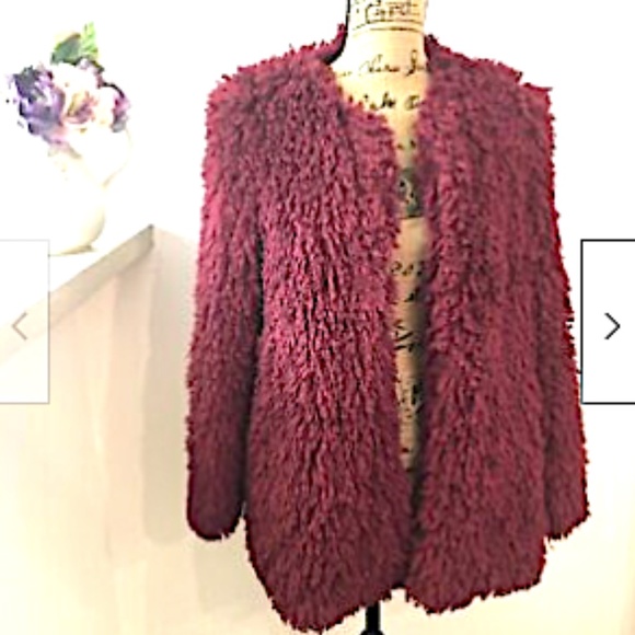 Fashion Nova Women's Shaggy Coat Fuzzy Burgundy XS - Picture 10 of 10
